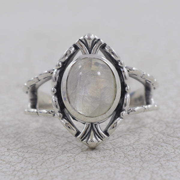 Natural Rainbow Moonstone Silver Rings