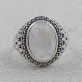 Natural Rainbow Moonstone Silver Ring