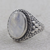 Natural Rainbow Moonstone Silver Ring