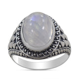 Natural Rainbow Moonstone Silver Ring