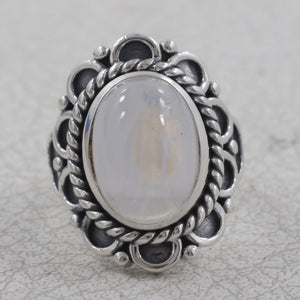 Natural Rainbow Moonstone Silver Rings