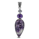 Natural Amethyst Lace Silver Pendant