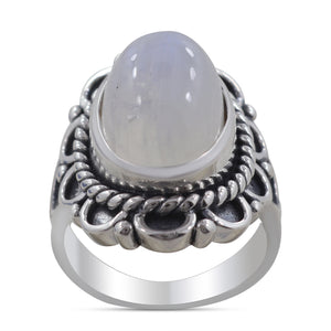 Natural Rainbow Moonstone Silver Rings