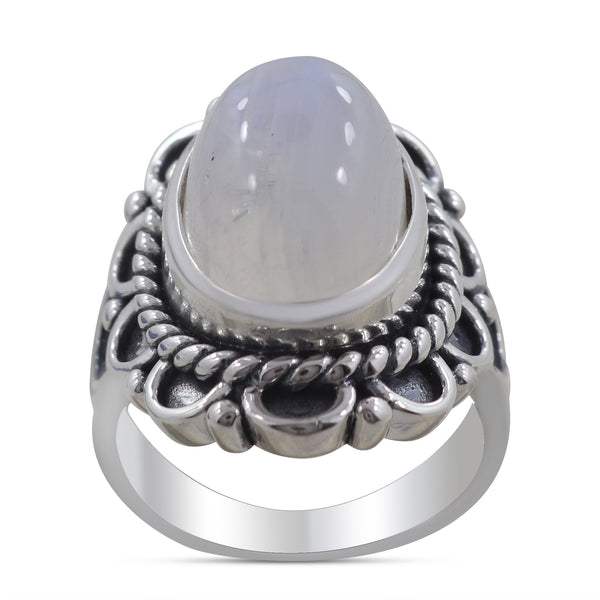 Natural Rainbow Moonstone Silver Rings