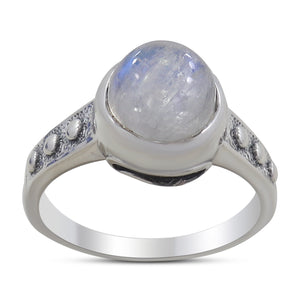 Natural Rainbow Moonstone Silver Rings