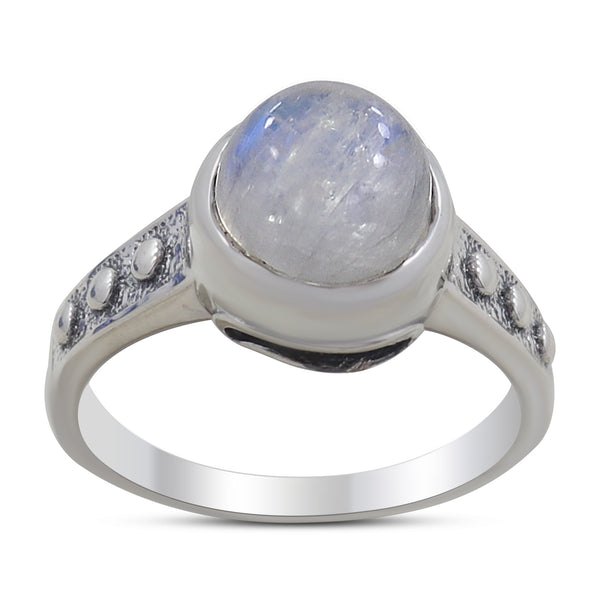 Natural Rainbow Moonstone Silver Rings