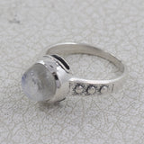 Natural Rainbow Moonstone Silver Ring