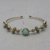 925 Sterling Silver Gold Plated Green Opal Adjustable Bangle