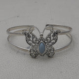 Natural Blue Opal Silver Butterfly Bangle