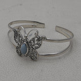 Natural Blue Opal Silver Butterfly Bangle