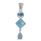 Rainbow Moonstone, Blue Topaz Silver Pendant