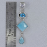 Rainbow Moonstone, Blue Topaz Silver Pendant