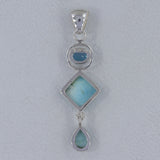 Rainbow Moonstone, Blue Topaz Silver Pendant