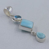 Rainbow Moonstone, Blue Topaz Silver Pendant