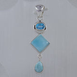 Rainbow Moonstone, Blue Topaz Silver Pendant