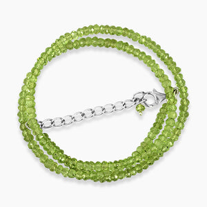Natural Peridot Faceted Beads Silver Necklace