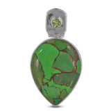 Green Copper Turquoise, Peridot Silver Pendant