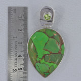 Green Copper Turquoise, Peridot Silver Pendant