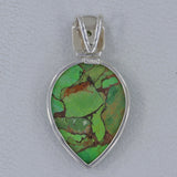 Green Copper Turquoise, Peridot Silver Pendant