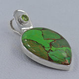 Green Copper Turquoise, Peridot Silver Pendant