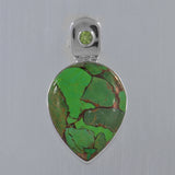 Green Copper Turquoise, Peridot Silver Pendant