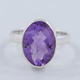 Amethyst Checkerboard Cut Silver Ring