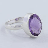 Amethyst Checkerboard Cut Silver Ring