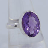 Amethyst Checkerboard Cut Silver Ring