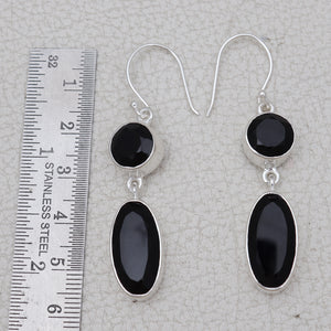 Black Onyx Silver Earrings
