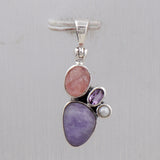 Natural Hackmanite & Rose Quartz Sterling Silver Pendant