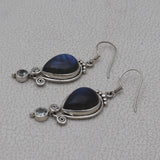 Natural Labradorite Silver Earrings