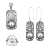 925 Sterling Silver Pendant Set Made with  Pearl Gemstone