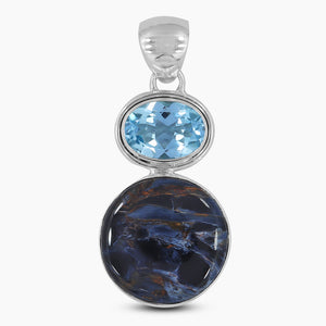 Pietersite & Blue Topaz Silver Pendants