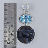 Pietersite with Blue Topaz Silver Pendant