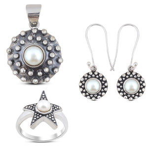 925 Sterling Silver Pendant Set Made with Pearl Gemstone