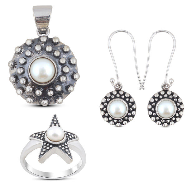925 Sterling Silver Pendant Set Made with Pearl Gemstone