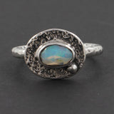 925 Sterling Silver Textured Genuine Ethiopian Opal Ring