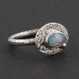 925 Sterling Silver Textured Genuine Ethiopian Opal Ring