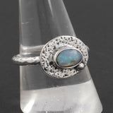 925 Sterling Silver Textured Genuine Ethiopian Opal Ring