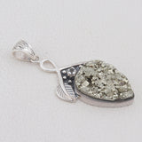 925 Sterling Silver Pendant Set Made with  Pyrite  Druzy  Gemstone