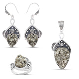 925 Sterling Silver Pendant Set Made with  Pyrite  Druzy  Gemstone