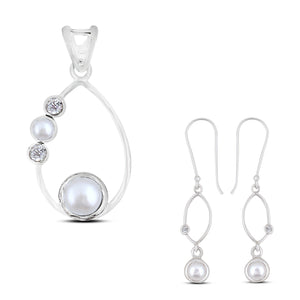 925 Sterling Silver Pearl Pendant Set