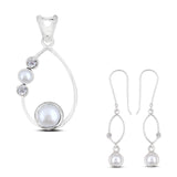 925 Sterling Silver Pendant Set Made with  Pearl Gemstone