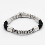 Silver & Black Leather Bracelet