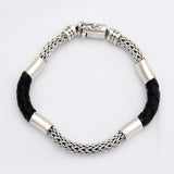 Silver & Black Leather Bracelet