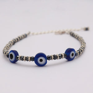 Natural Gun Metal & Evil Eye Beads Bracelet