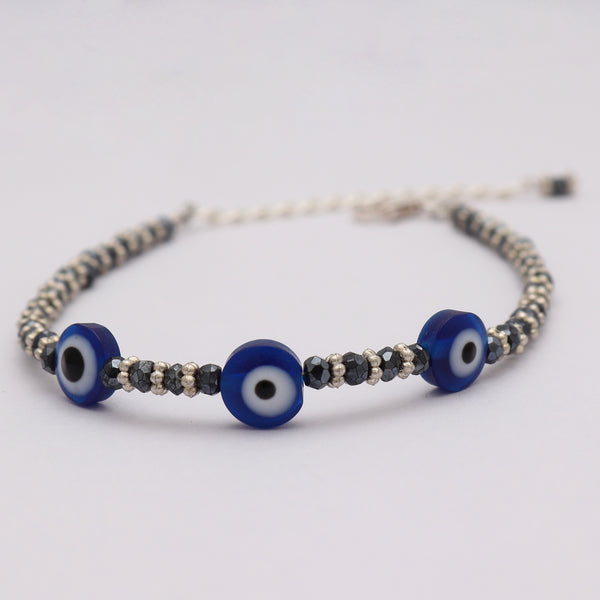 Natural Gun Metal & Evil Eye Beads Bracelet
