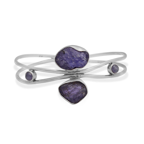 Raw Tanzanite Silver Bangle