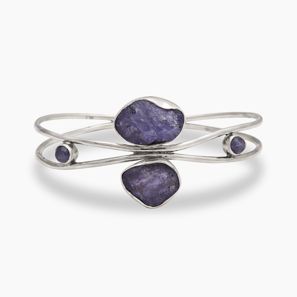 Raw Tanzanite Silver Bangles