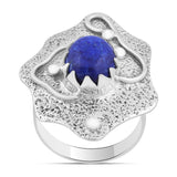 Lapis Lazuli Gemstone 925 Solid Silver Ring & Earrings Set